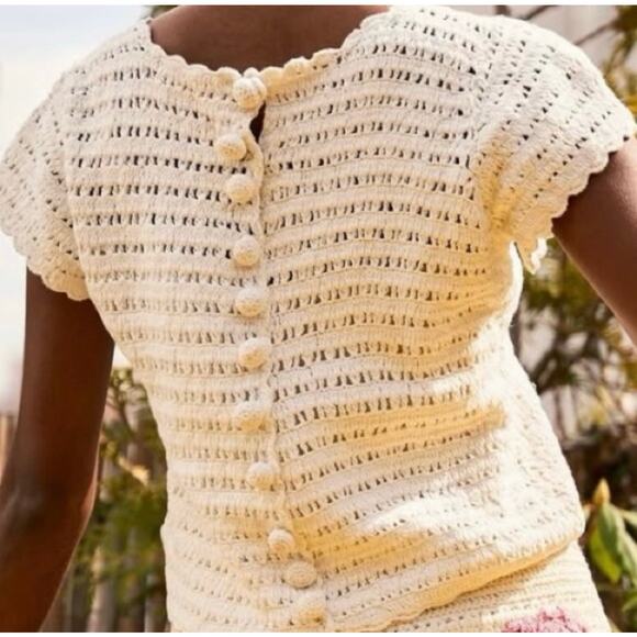 TUCKERNUCK Love The Label Ivory & Multicolor Leighton Crochet Top NWT Size Small - Picture 4 of 5